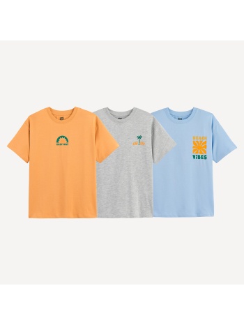 σετ 3 κοντομάνικα μπλουζάκια με στρογγυλή λαιμόκοψη και