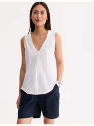 αμάνικο λινό μπλουζάκι με v λαιμόκοψη