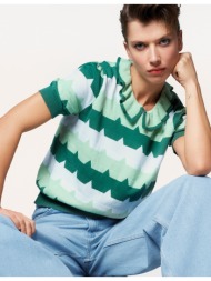 πλεκτή μπλούζα με βολάν και γιακά claudine