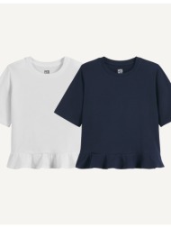 σετ 2 κοντομάνικα t-shirtς με στρογγυλή λαιμόκοψη και βολάν στη μέση