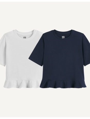 σετ 2 κοντομάνικα t-shirtς με στρογγυλή λαιμόκοψη και βολάν