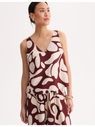 αμάνικη μπλούζα με v λαιμόκοψη και γραφικό μοτίβο