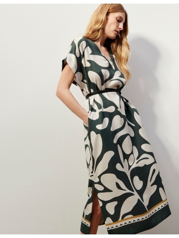 φόρεμα midi με κοντά μανίκια και γραφικό μοτίβο