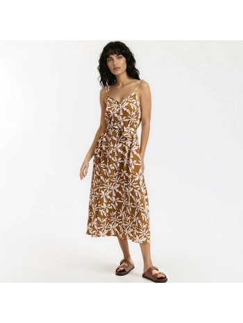 μίντι φόρεμα με λεπτές τιράντες και φλοράλ μοτίβο