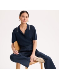 πλεκτή μπλούζα πόλο με κοντά μανίκια σε λεπτή ύφανση