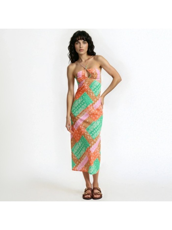 μίντι στράπλες φόρεμα με μοτίβο με λαχούρια