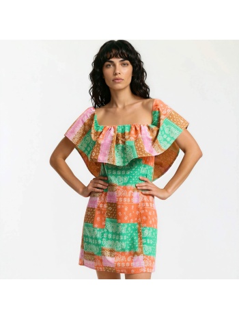 κοντό φόρεμα με βολάν και τύπωμα λαχούρια