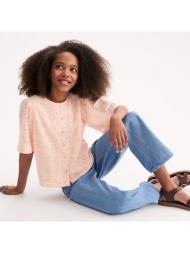 μπλούζα με κοντά μανίκια και αγγλική δαντέλα