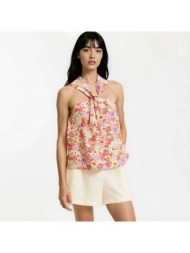 γυναικείο τοπ με σταυρωτές τιράντες μπροστά και φλοράλ σχέδιο