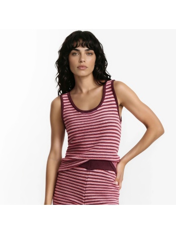 αμάνικο ριγέ μπλουζάκι με στρογγυλή λαιμόκοψη από πλεκτό