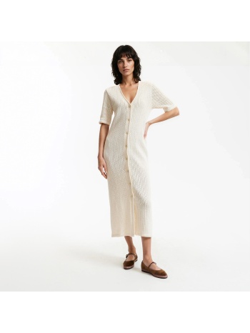 μακρύ φόρεμα με κοντά μανίκια από πλεκτό pointelle