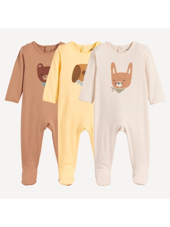 σετ 3 ολόσωμες πιτζάμες από βαμβάκι με ζωάκια