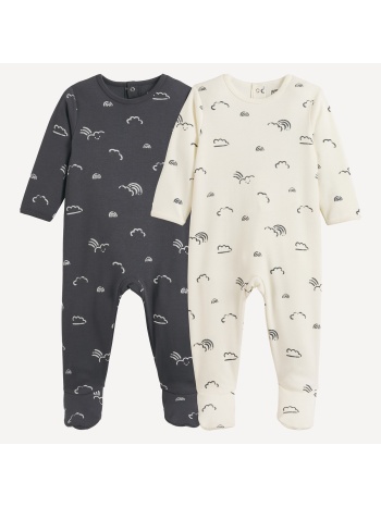 σετ 2 ολόσωμες πιτζάμες από βαμβάκι με σχέδιο σύννεφα