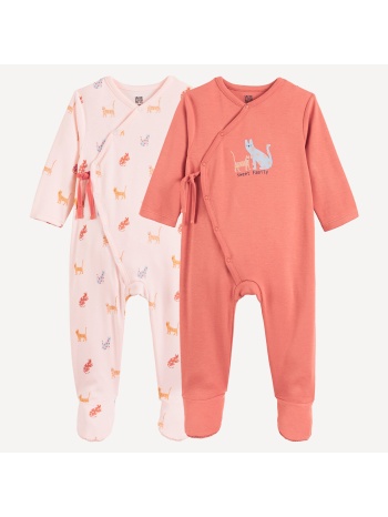 σετ 2 βαμβακερές ολόσωμες πιτζάμες με γατάκια