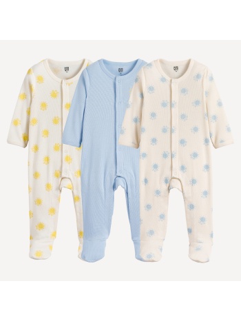 σετ 3 ολόσωμα πιτζαμάκια από λεπτό ριμπ ύφασμα