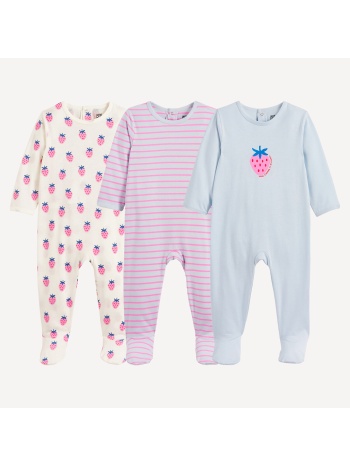 σετ 3 ολόσωμες πιτζάμες από ζέρσεϊ με φρουτένια μοτίβα και