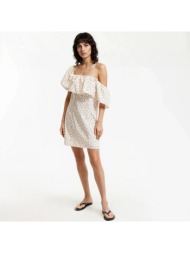 κοντό στράπλες φόρεμα με πουά και βολάν