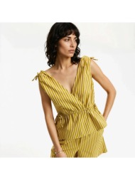 αμάνικη ριγέ μπλούζα με v λαιμόκοψη