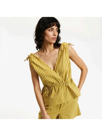 αμάνικη ριγέ μπλούζα με v λαιμόκοψη