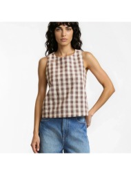 αμάνικο τοπ με καρό μοτίβο από βαμβάκι και λινό