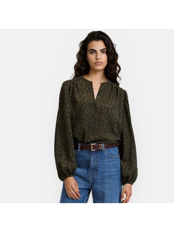 πουκάμισο oversize με γιακά μάο και λεοπάρ print