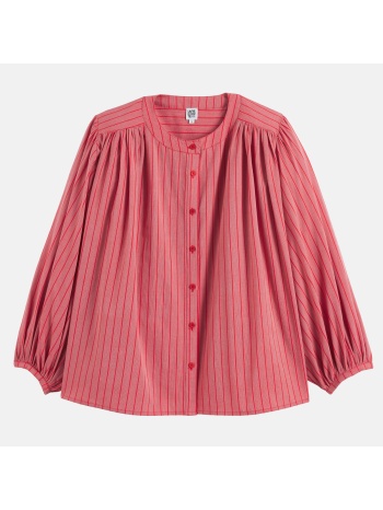 ριγέ oversized βαμβακερή μπλούζα με γιακά μάο