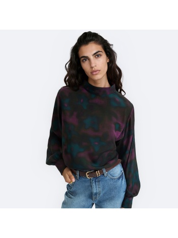 μακρυμάνικη μπλούζα με όρθιο γιακά και tie-dye τύπωμα