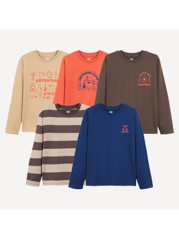 σετ 5 μακρυμάνικα t-shirts με στρογγυλή λαιμόκοψη