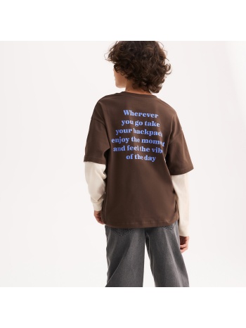 μακρυμάνικο t-shirt 2 σε 1 με τύπωμα μπροστά και μήνυμα