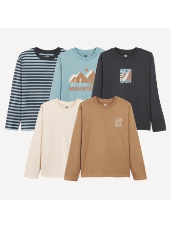 σετ 5 μακρυμάνικα t-shirts με στρογγυλή λαιμόκοψη και θέμα