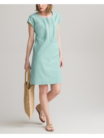 ίσιο κοντομάνικο φόρεμα με λινό στη σύνθεση