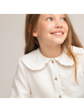 μπλούζα με στρογγυλό γιακά από βαμβακερή γάζα, 3 - 12 ετών