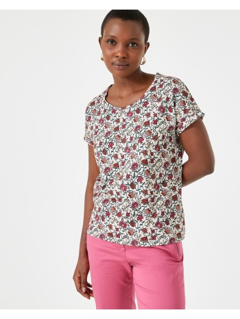 kοντομάνικη φλοράλ μπλούζα με στρογγυλή λαιμόκοψη σε προσφορά