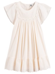 κοντομάνικο φόρεμα από βαμβακερή γάζα με κέντημα