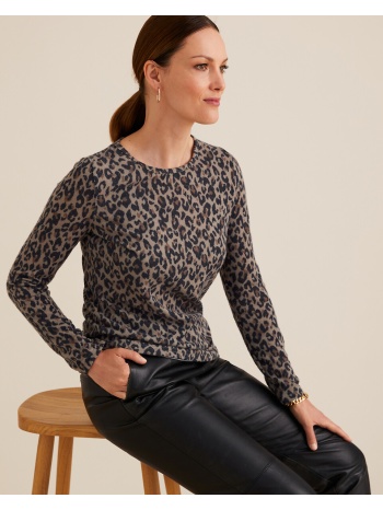 εμπριμέ μπλούζα με χνουδωτή υφή