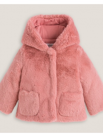 ζεστό παλτό με κουκούλα από συνθετική γούνα