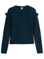 λεπτό πλεκτό με στρογγυλή λαιμόκοψη και βολάν