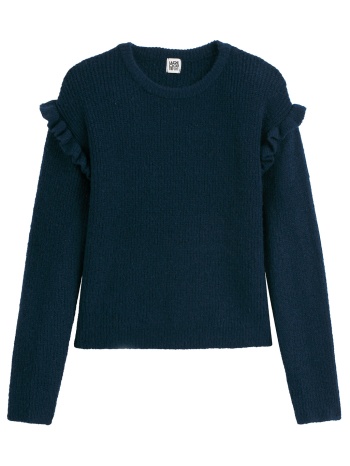 λεπτό πλεκτό με στρογγυλή λαιμόκοψη και βολάν