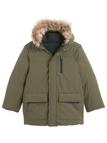 παρκά διπλής όψης με κουκούλα και μπορντούρα από συνθετική