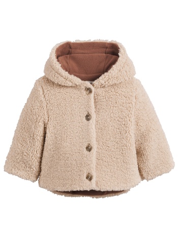 ζεστό παλτό από sherpa με κουκούλα και φλις επένδυση