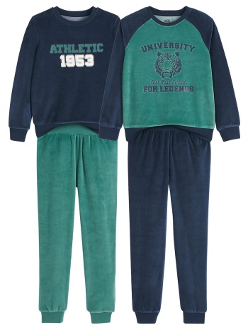 σετ 2 βελουτέ πιτζάμες με κολεγιακή στάμπα