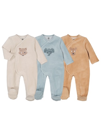 σετ 3 βελουτέ πιτζαμάκια με στάμπα ζώα