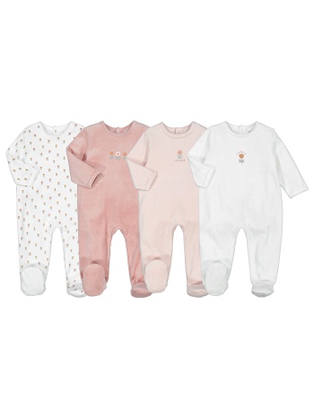 σετ 4 βελουτέ πιτζαμάκια με φλοράλ μοτίβο