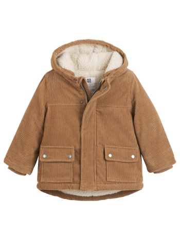 ζεστό καπιτονέ μπουφάν με κουκούλα και γούνινη επένδυση