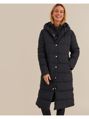 μακρύ καπιτονέ μπουφάν με κουκούλα σε προσφορά