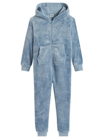 ολόσωμη φλις πιτζάμα με κουκούλα και μοτίβο δεινόσαυρους