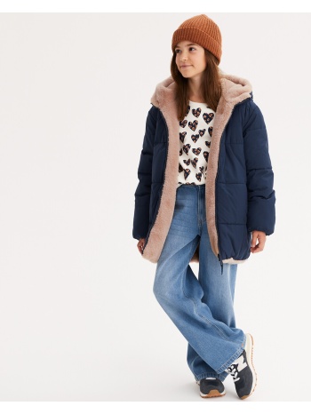 ζεστό καπιτονέ μπουφάν διπλής όψης με κουκούλα