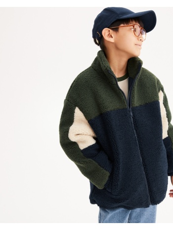 μπουφάν από sherpa με φερμουάρ και όρθιο γιακά