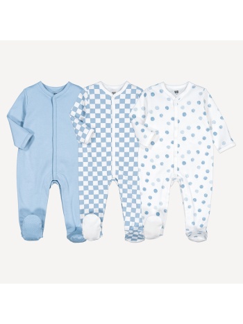 σετ 3 βαμβακερά πιτζαμάκια με πουά και μοτίβο σκακιέρα