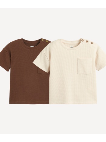 σετ 2 κοντομάνικες μπλούζες με κυψελωτή ύφανση